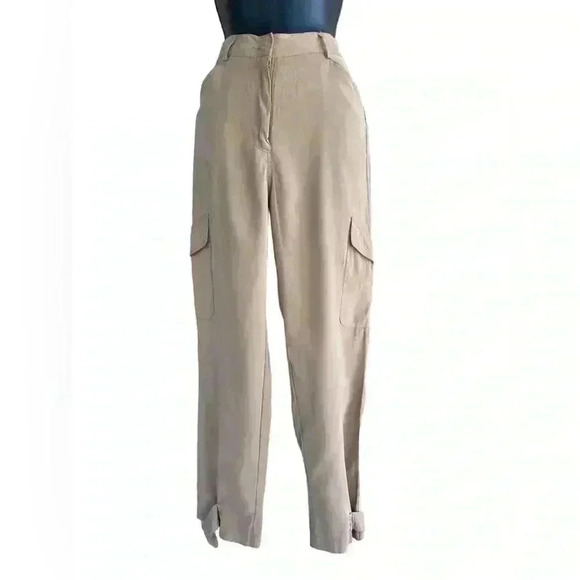 Max Studio kaki cargo pants sz M pockets button at ankle used like new. - Picture 4 of 11